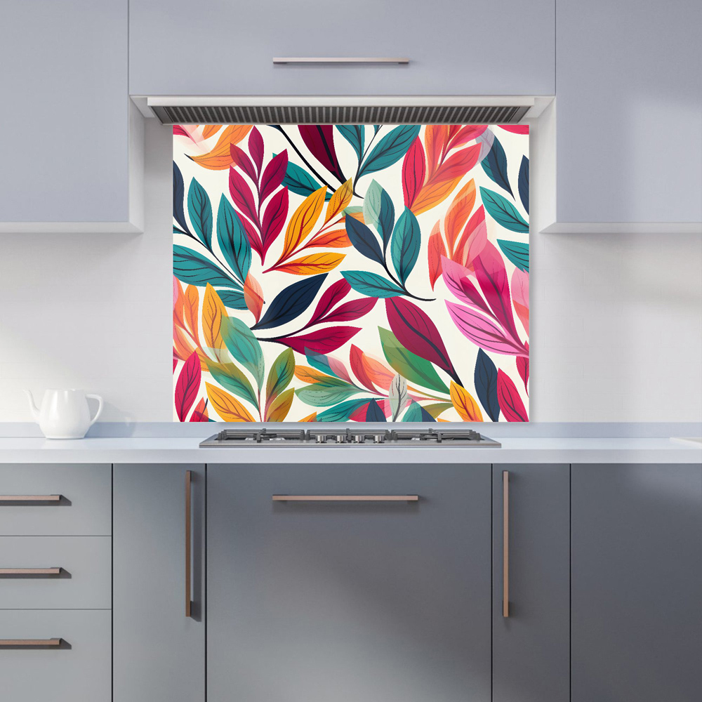Warren Reed Designer Bright Leaves Pattern Glass Kitchen Splashback 75 x 90cm Image 1