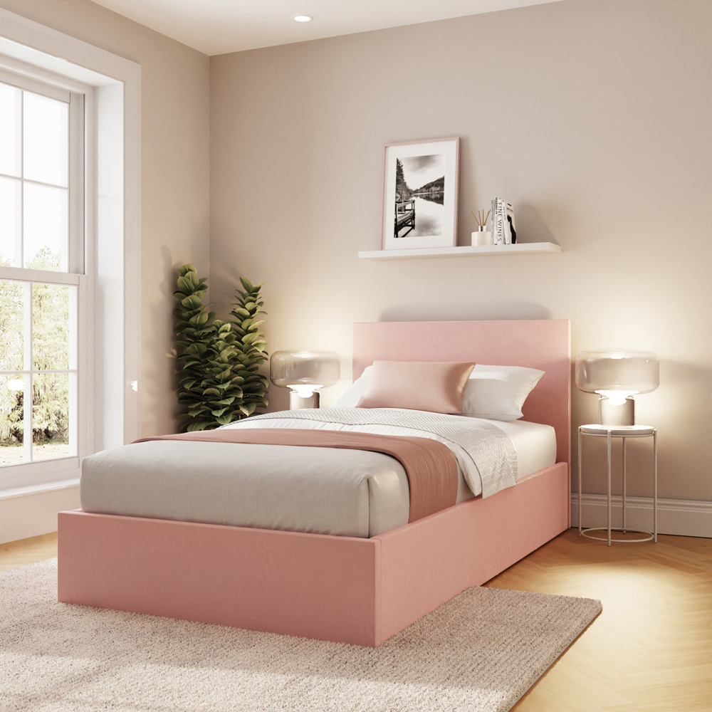 GFW Single Blush Pink Velvet End Lift Ottoman Bed Image 7