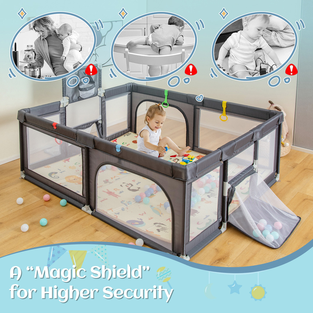 Costway Dark Grey Baby Playpen with Mat and Balls Image 5