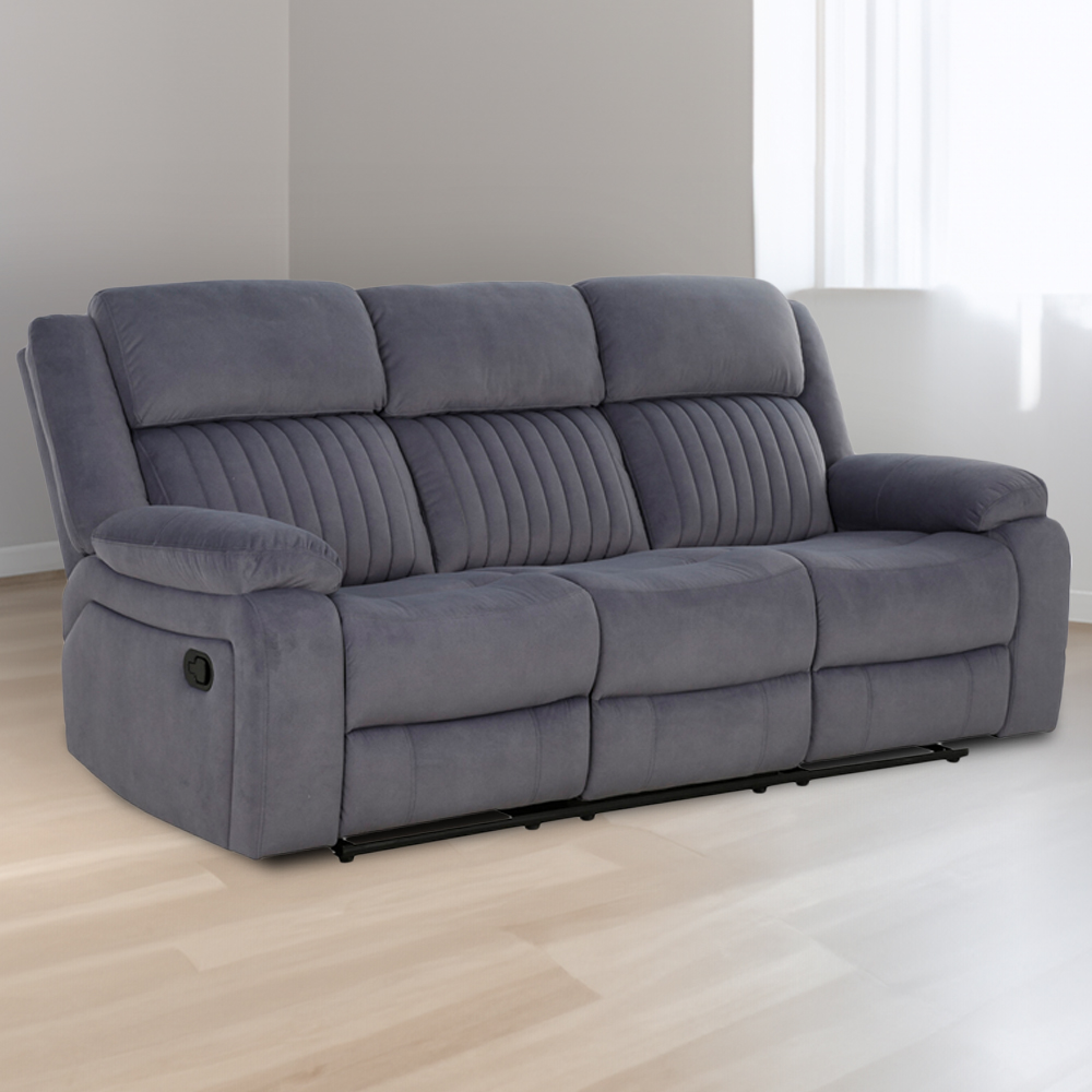 Haddon 3 Seater Dark Grey Manual Recliner Sofa Image 1