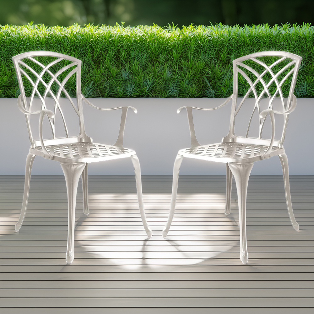 Centurion Oshowa Set of 2 White Garden Bistro Chairs with Armrests Image 1