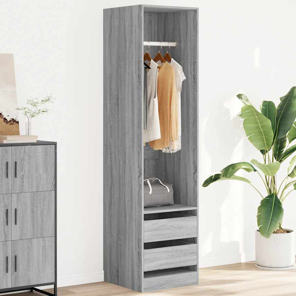 vidaXL 2 Drawer Single Open Shelf Grey Sonoma Slim Wardrobe Image 1