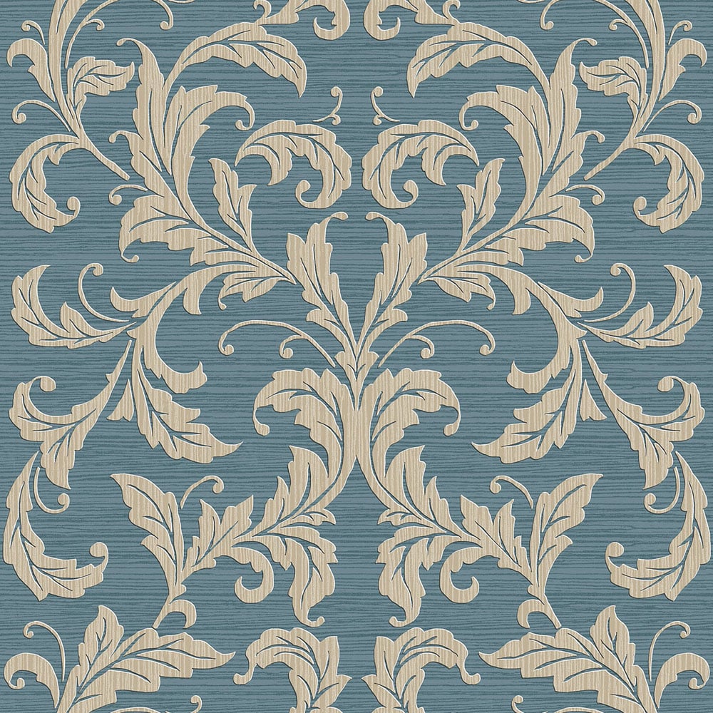 Galerie Nordic Elements Leaf Damask Blue Wallpaper Image 1