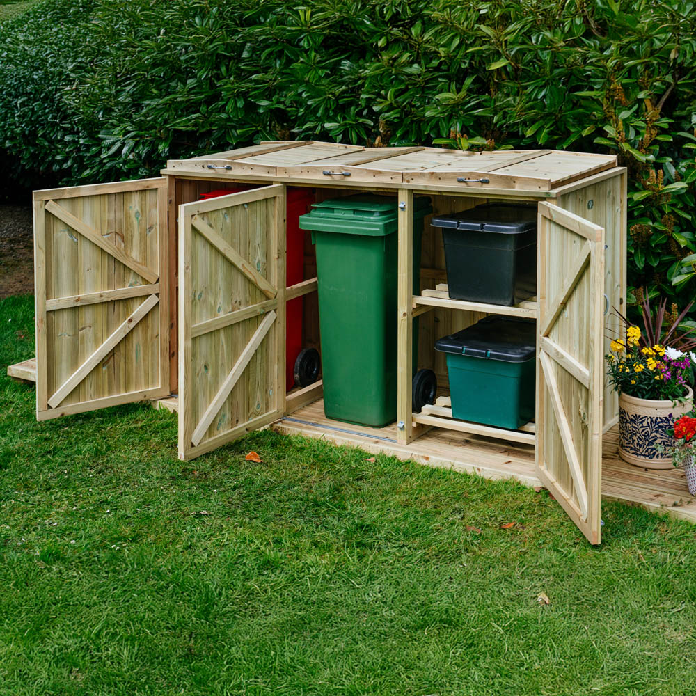 The Garden Village Shireburn 2 Recycle Box 2 Wheelie Bin Shed Image 7