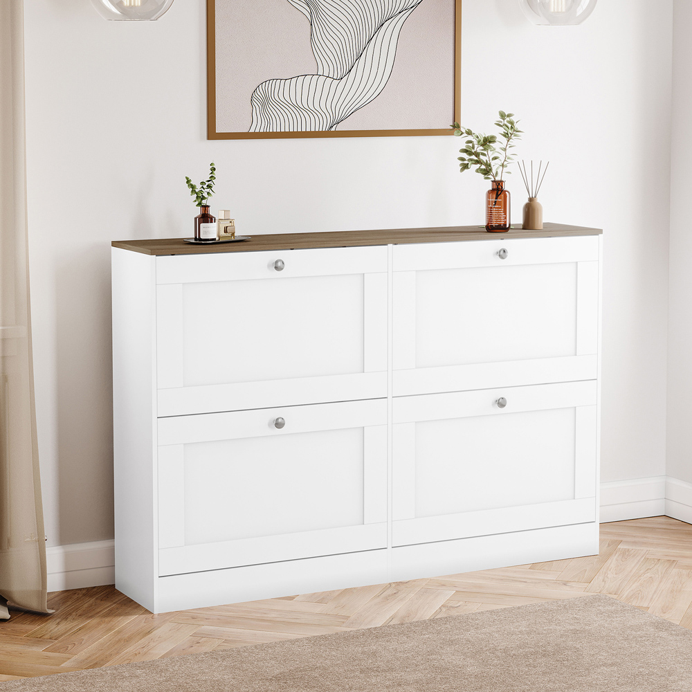 VIDA DESIGNS 4 Drawer White and Oak Effect Shoe Cabinet Image 5