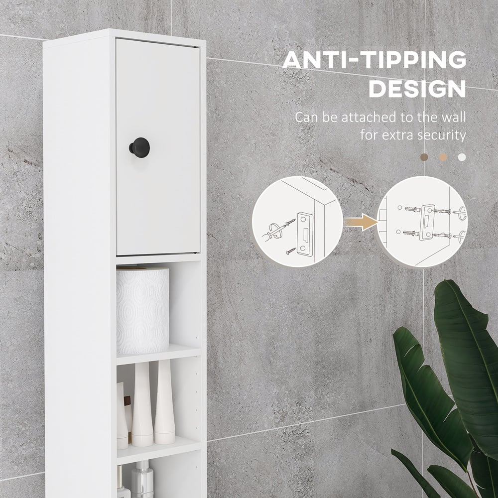 Kleankin White 3 Door 4 Shelf Slim Bathroom Cabinet Image 5