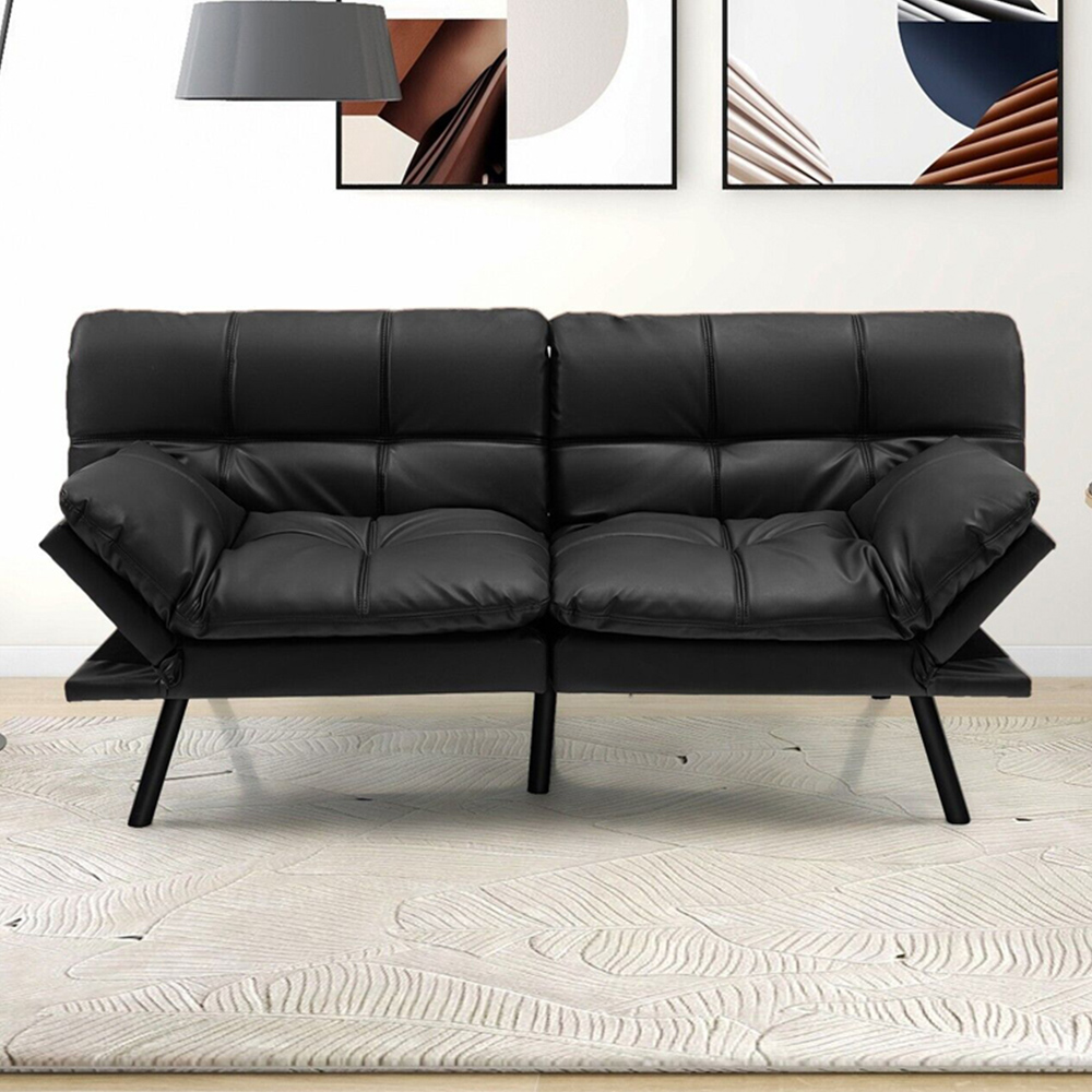 Costway 2 Seater Black Convertible Sofa Bed Image 1