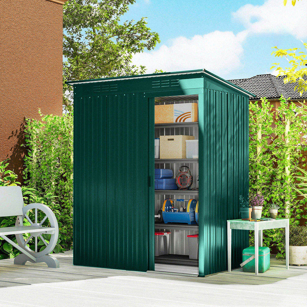 Outsunny 5 x 3ft Green Metal Garden Storage Shed Image 2