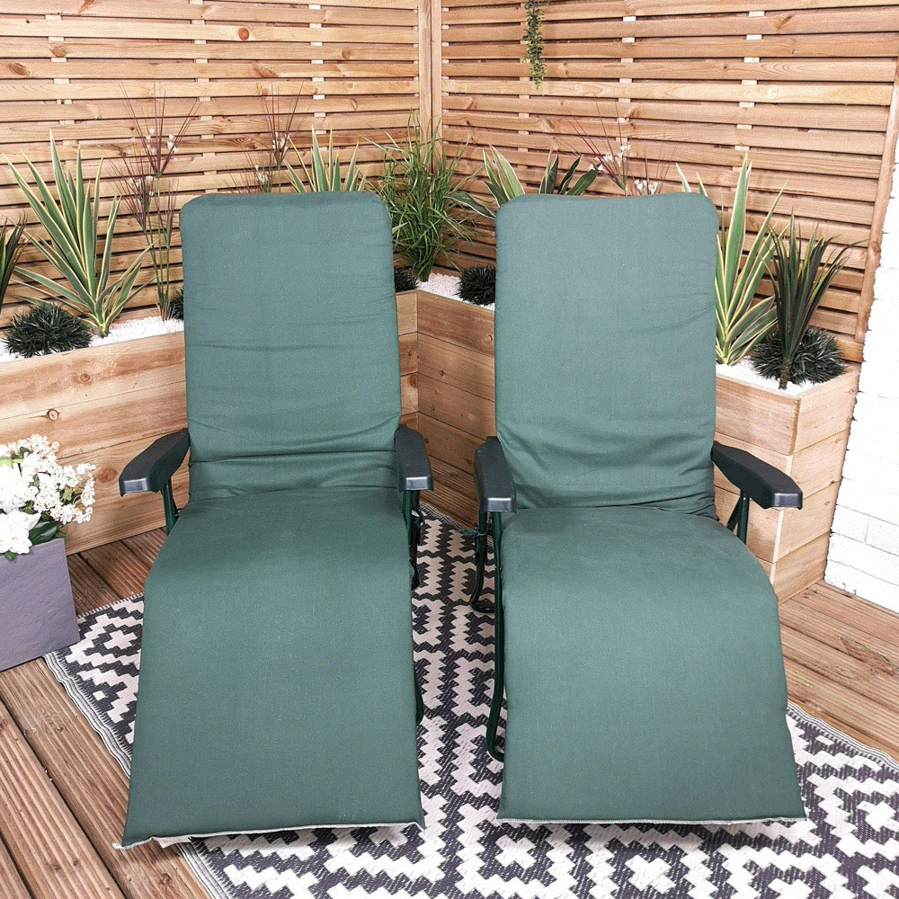 Samuel Alexander Set of 2 Green Padded Recliner Garden Sun Loungers Image 4