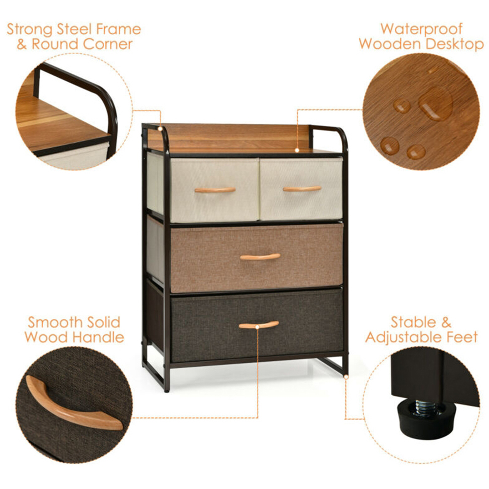 Costway 4 Drawer Vertical Chest of Drawers with Wooden Top Image 8
