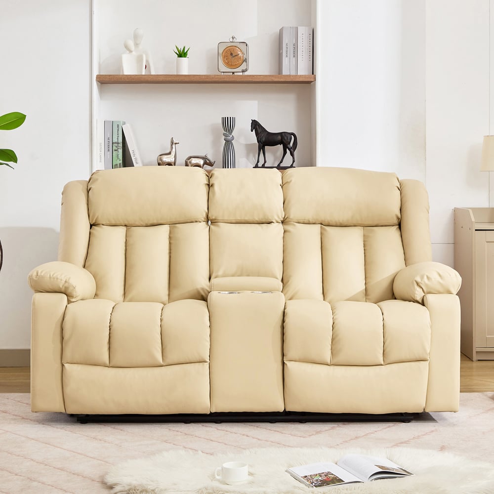 Artemis Home Sheridan 2 Seater Cream Leather Manual Recliner Sofa with Central Console Image 2