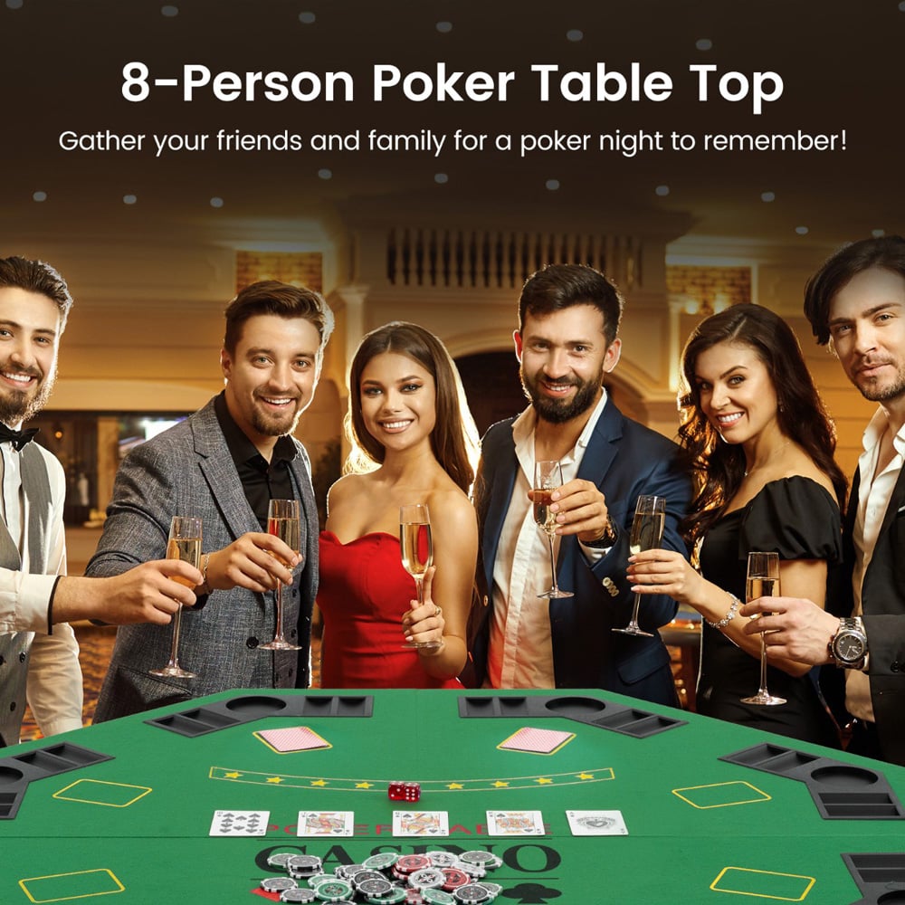 Costway 8 Player Green Foldable Texas Holdem Poker Table Topper with Carry Bag Image 6