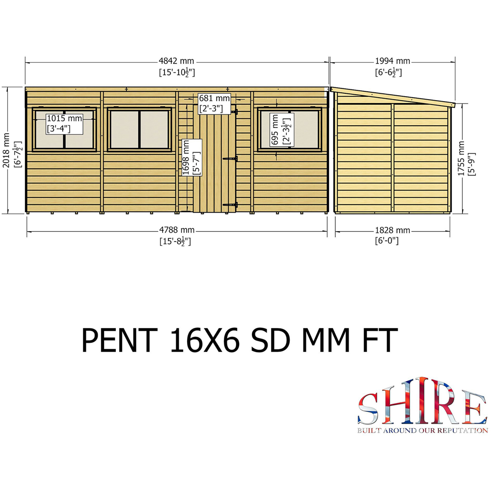 Shire 16 x 6ft Shiplap Pent Garden Shed Image 7