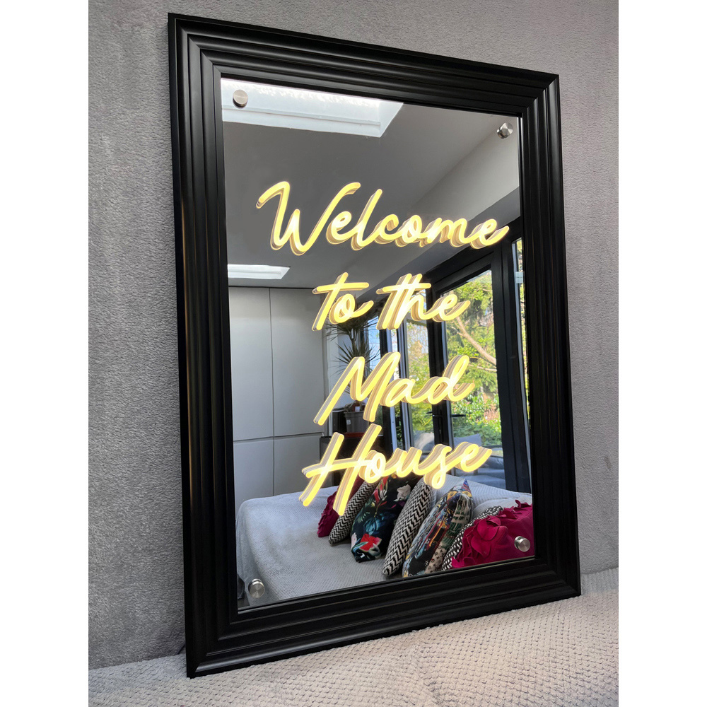 Splashbax Welcome to the Mad House Mirror Black Premium Gallery Frame LED Neon Wall Art Image 2