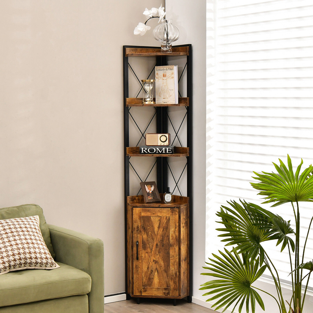 Costway 6 Tier Rustic Brown Bookcase Image 3