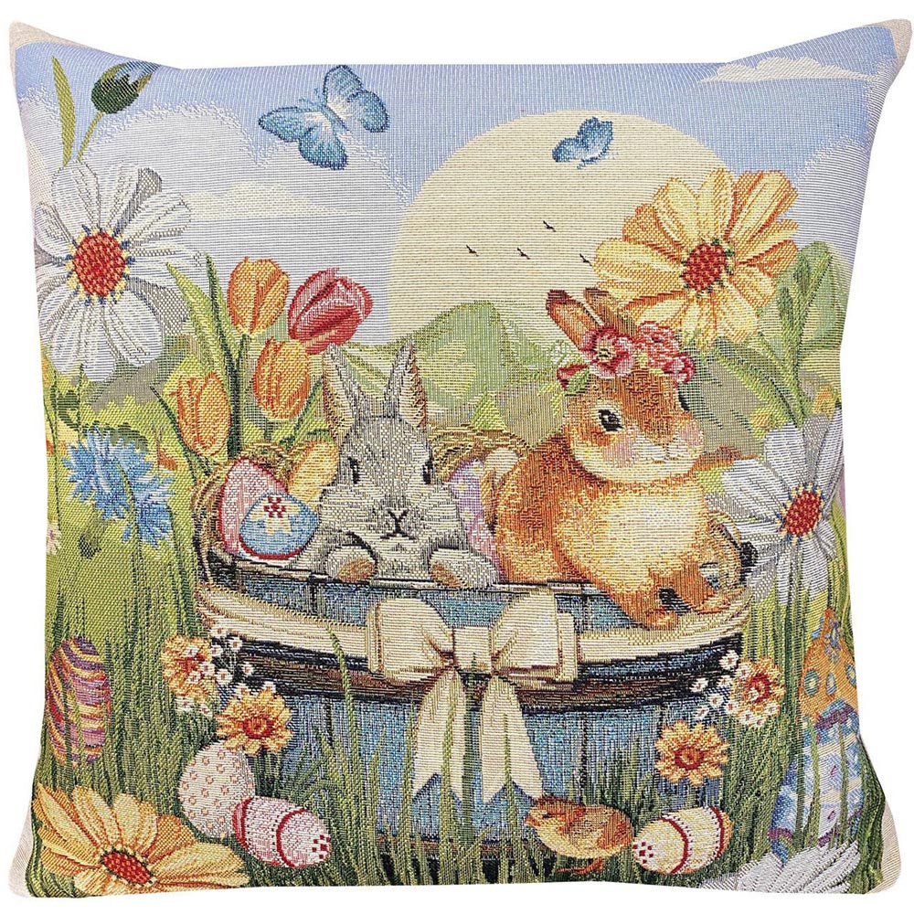Spring Bunnies Tapestry Cushion - Multicolour Image 1