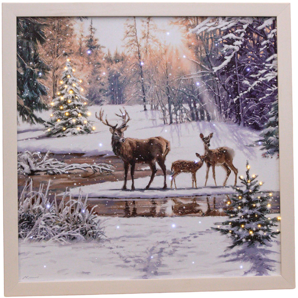 Samuel Alexander Warm and Twinkling White LED Family of Deers Canvas 40 x 40cm  Image 1