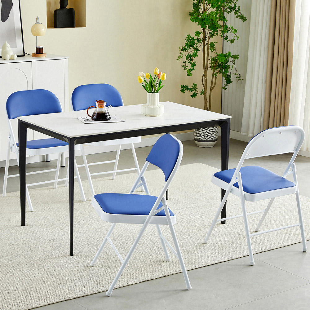 Set of 4 Blue Padded Folding Metal Dining Chairs Image 6