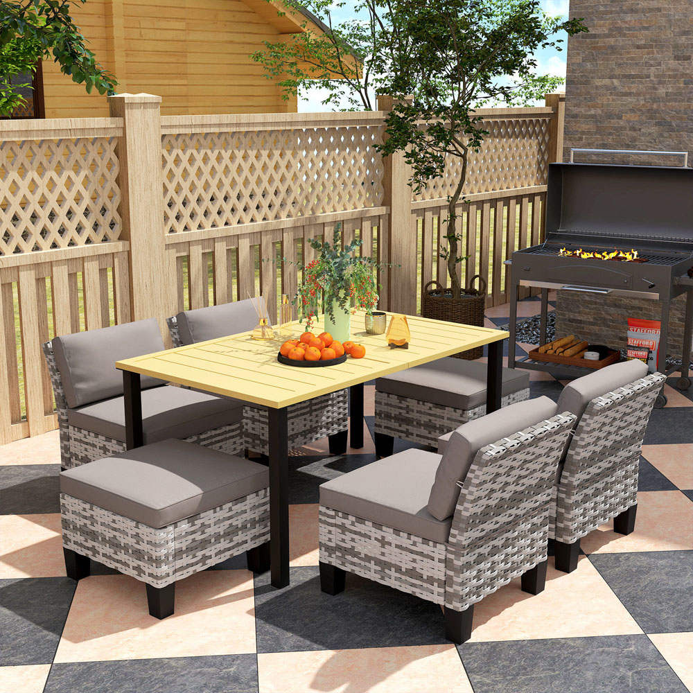 Outsunny 6 Seater Grey Rattan Garden Dining Set with Cushions and Umbrella Hole Image 4