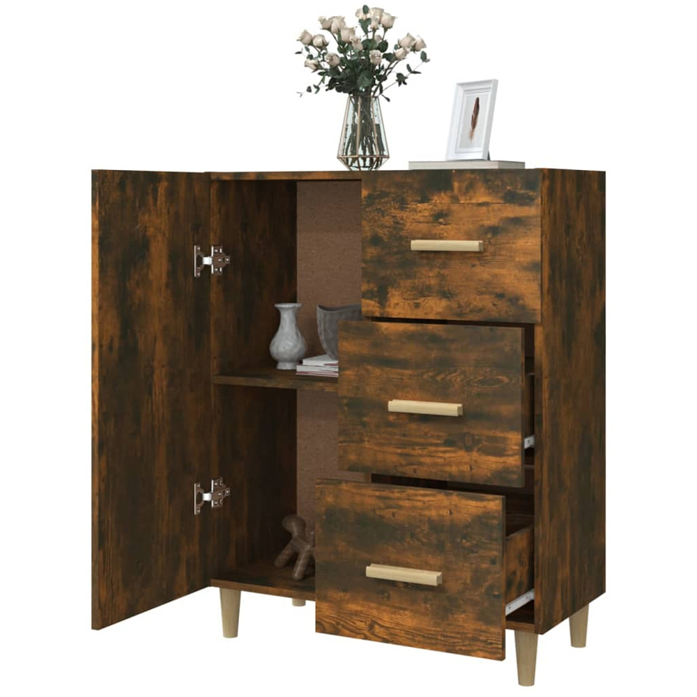 vidaXL Single Door 3 Drawer Smoked Oak Sideboard Image 3