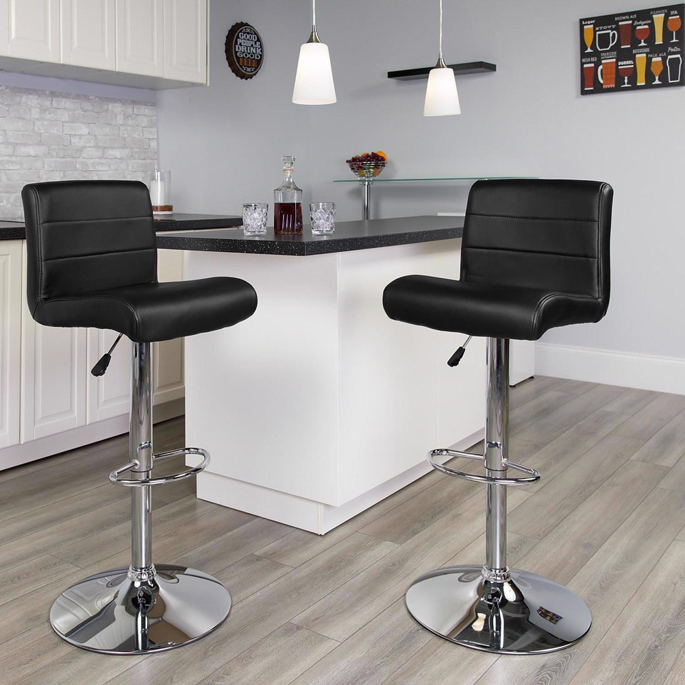 FWStyle Black Faux Leather Waterfall Bar Stool Set of 2 Image 5