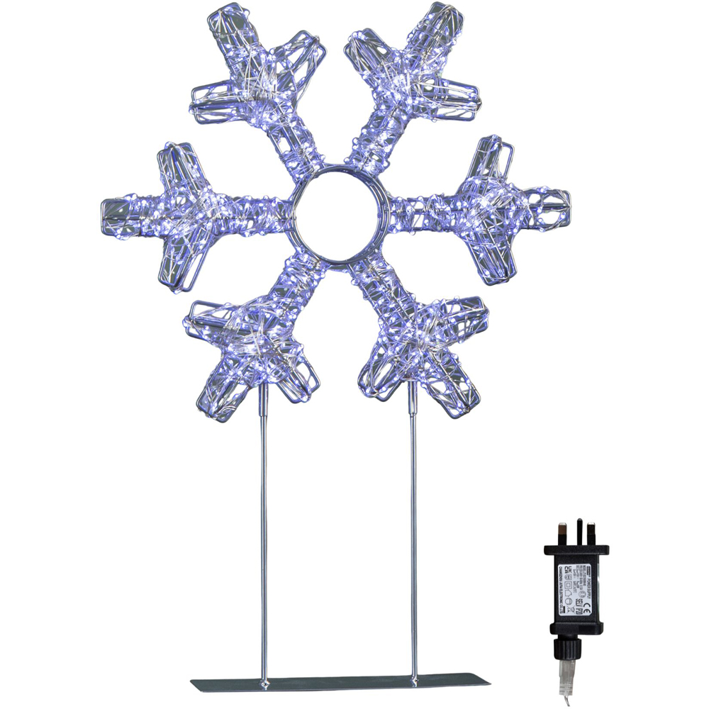 Samuel Alexander 720 White LED Light-Up Twinkling Silver Christmas Snowflake with Metal Stand 45cm Image 2