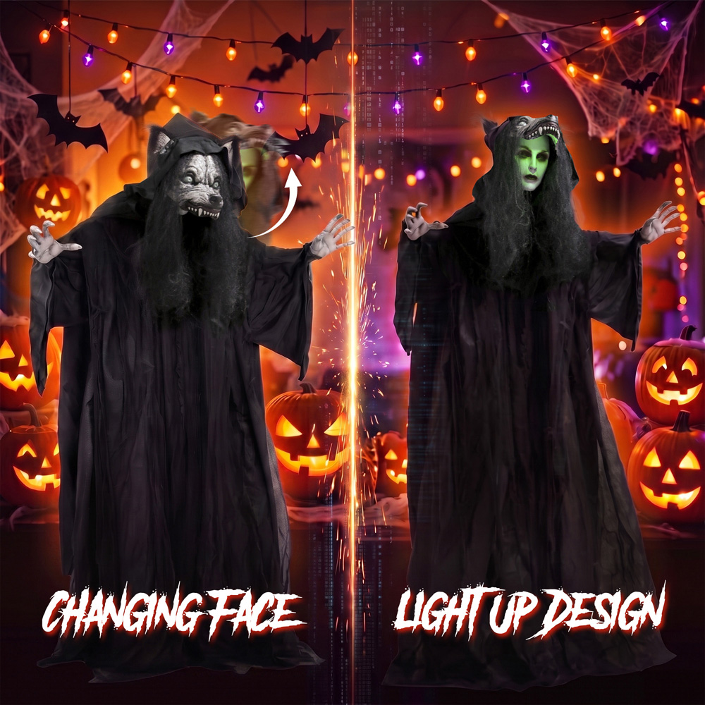 HOMCOM Light Up Animated Pop-Up Ghost with Werewolf Mask Halloween Decoration 5.5ft Image 6