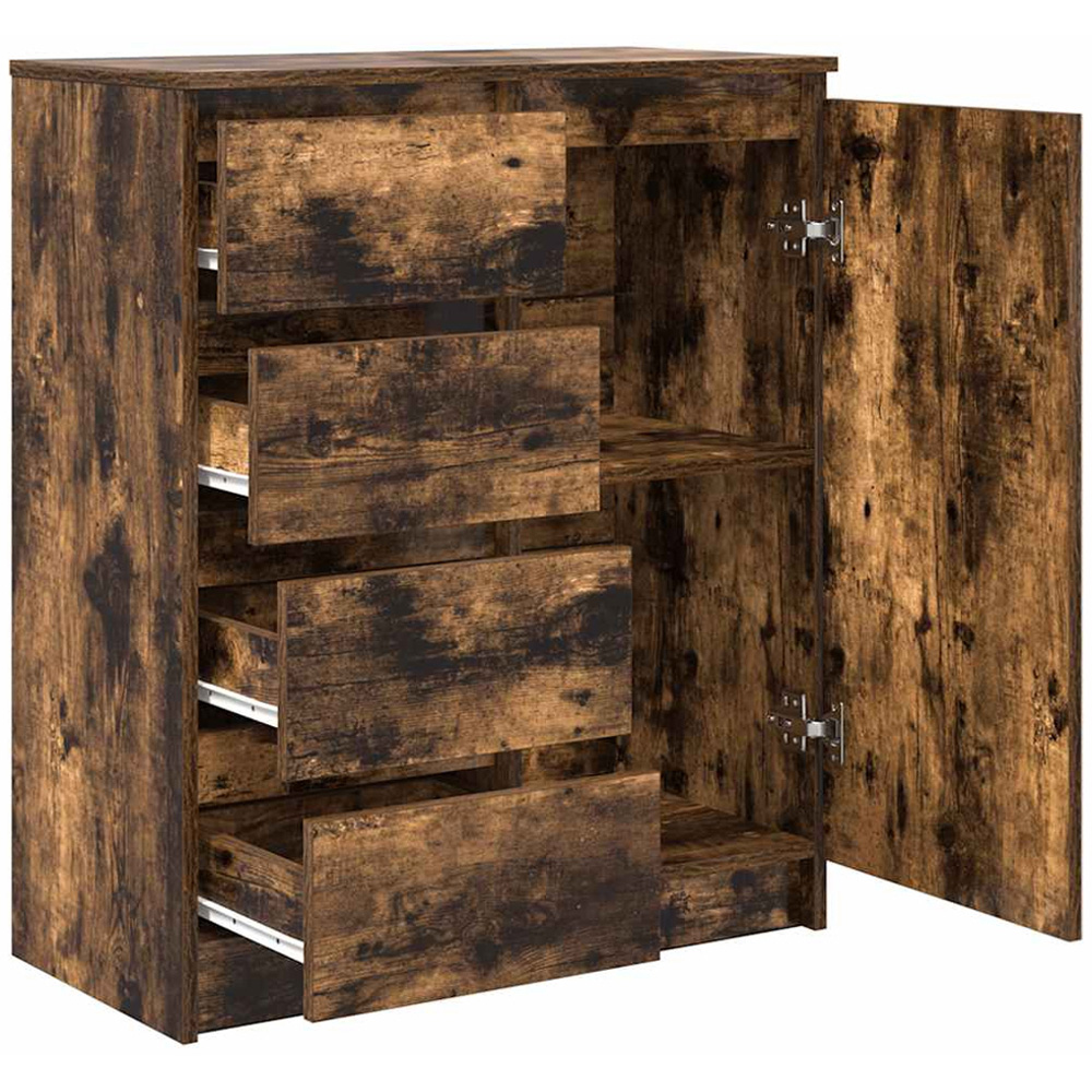 vidaXL Single Door 4 Drawer Smoked Oak Sideboard Image 4