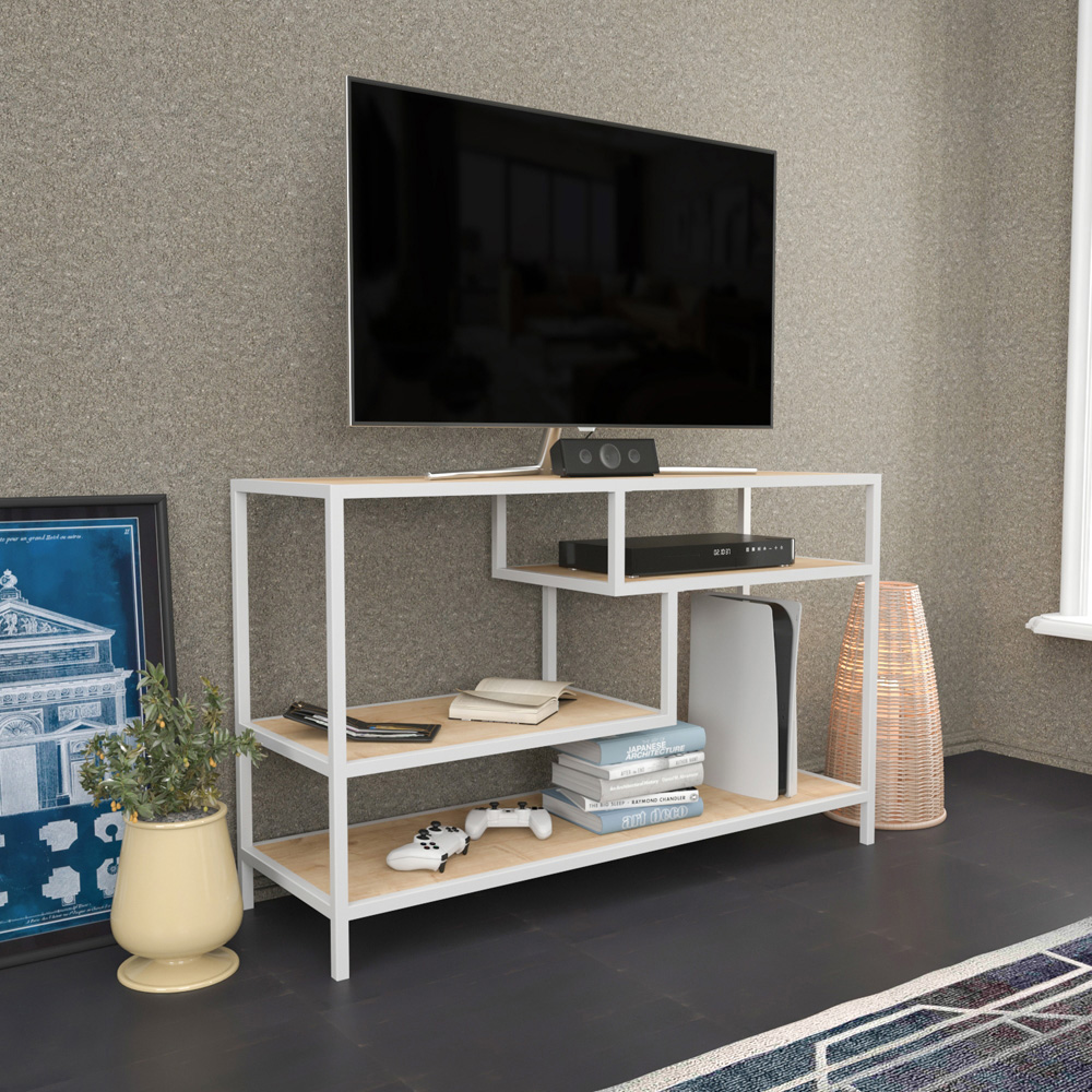 Decorotika Robins Industrial White and Oak TV Stand Image 5