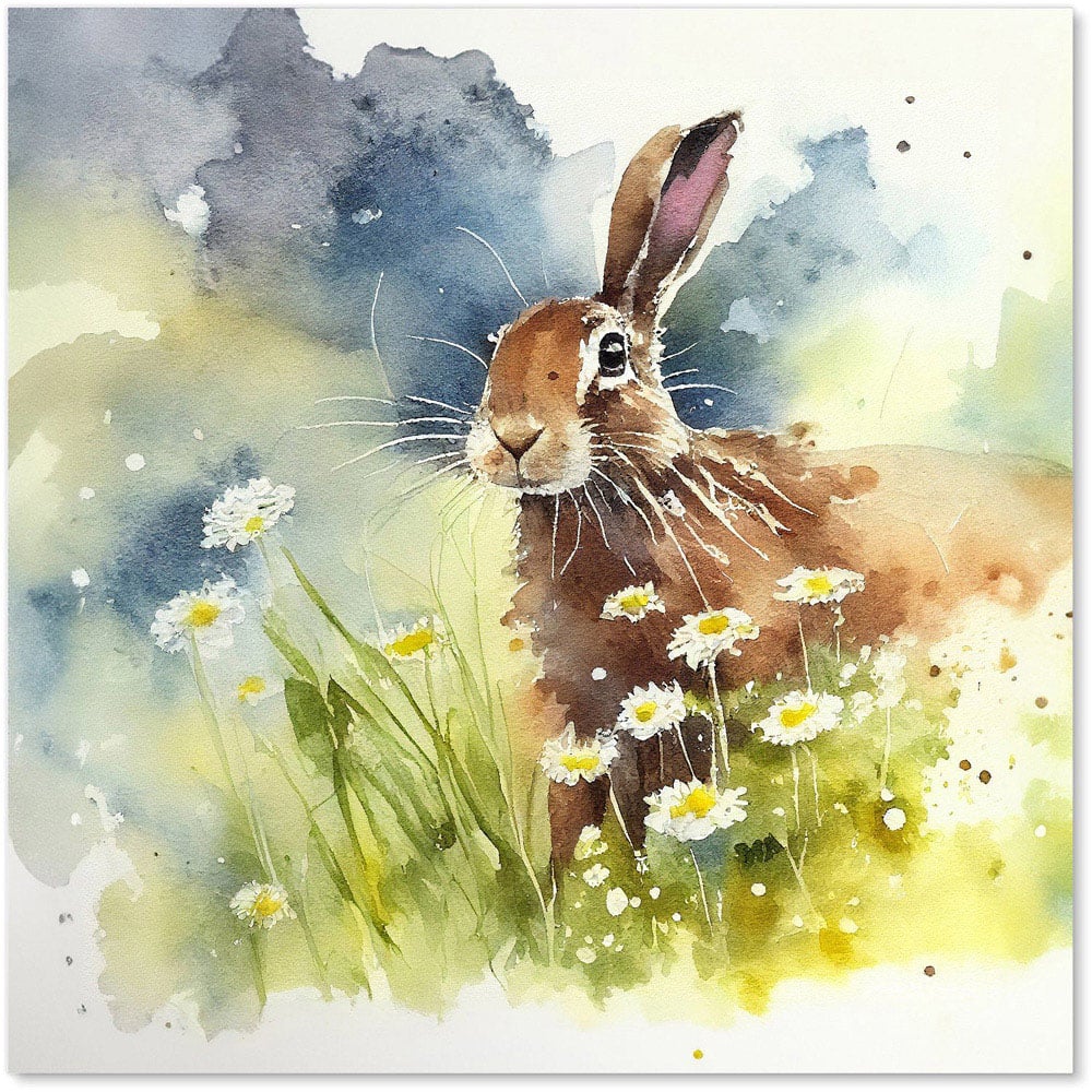 Warren Reed Designer Hare And Daisies Watercolour Glass Kitchen Splashback 60 x 60cm Image 2