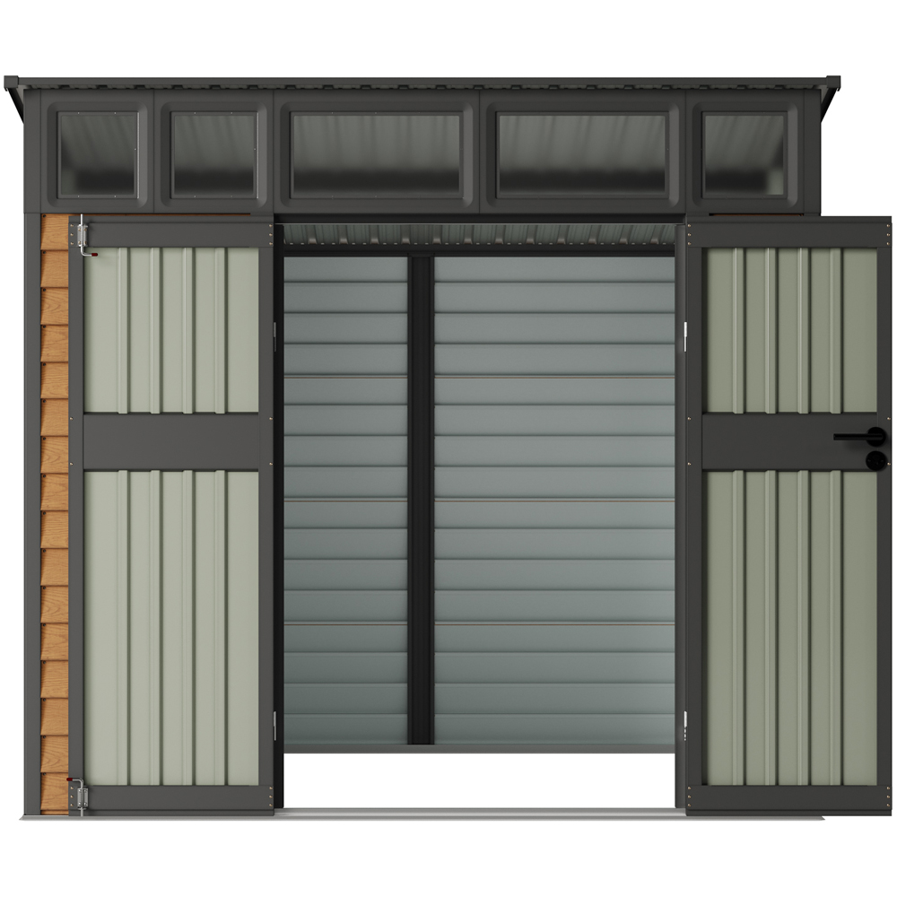 Living and Home 8 x 7ft Wood Grain Finish Metal Pent Garden Shed Image 5