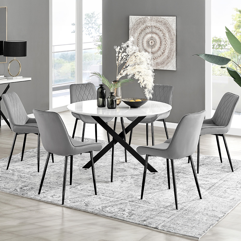 Furniturebox Arona Cesano 6 Seater Round Dining Set White Gloss Black and Grey Image 1