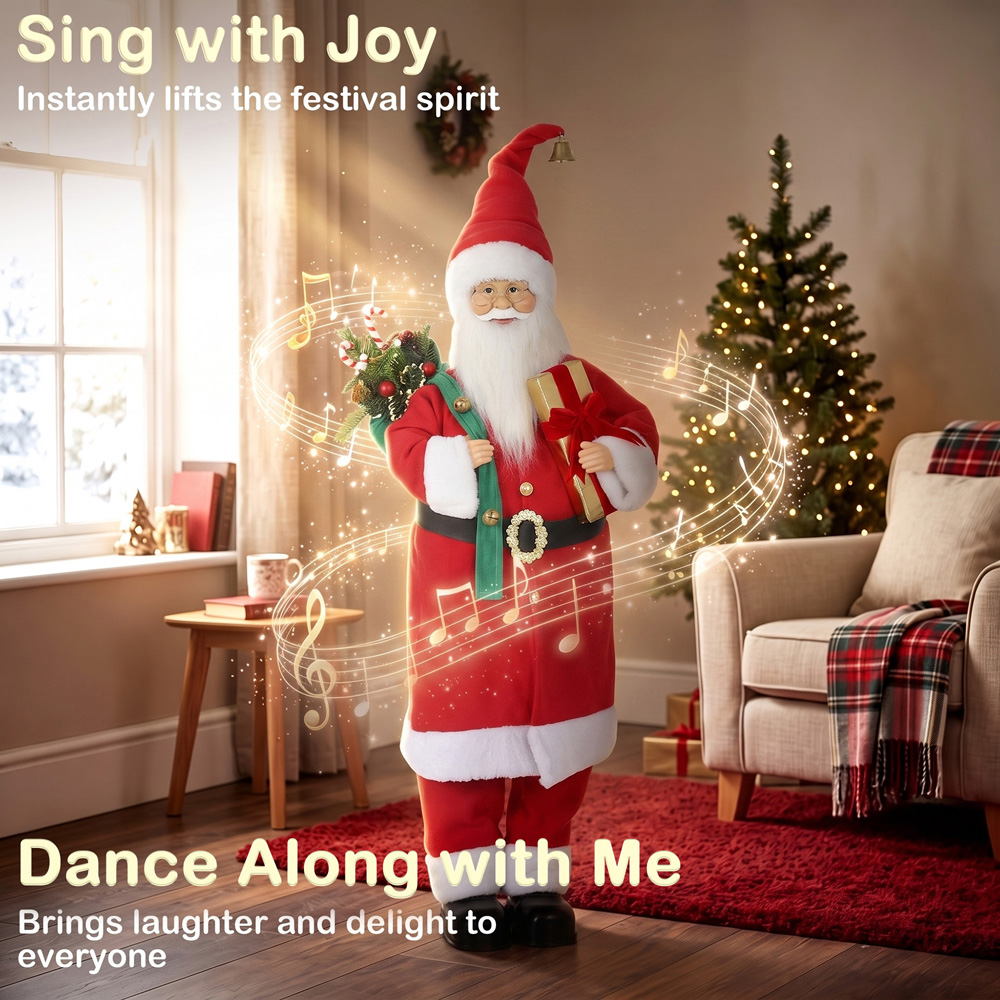 HOMCOM Singing and Dancing Santa Claus with Gift and Sack Christmas Decoration 4ft Image 8