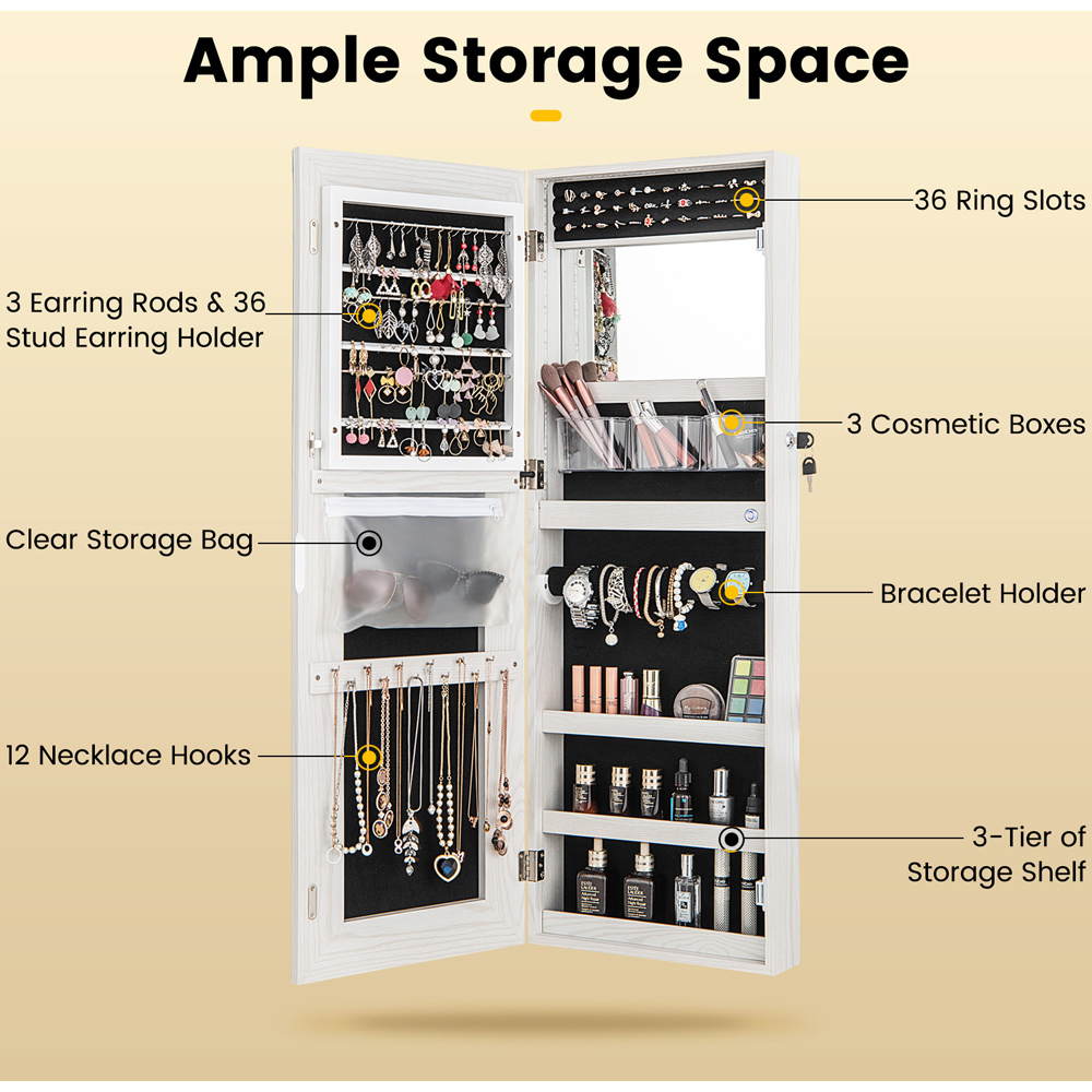 Costway Black 3 Colour LED Lockable Jewellery Mirror Cabinet Image 7