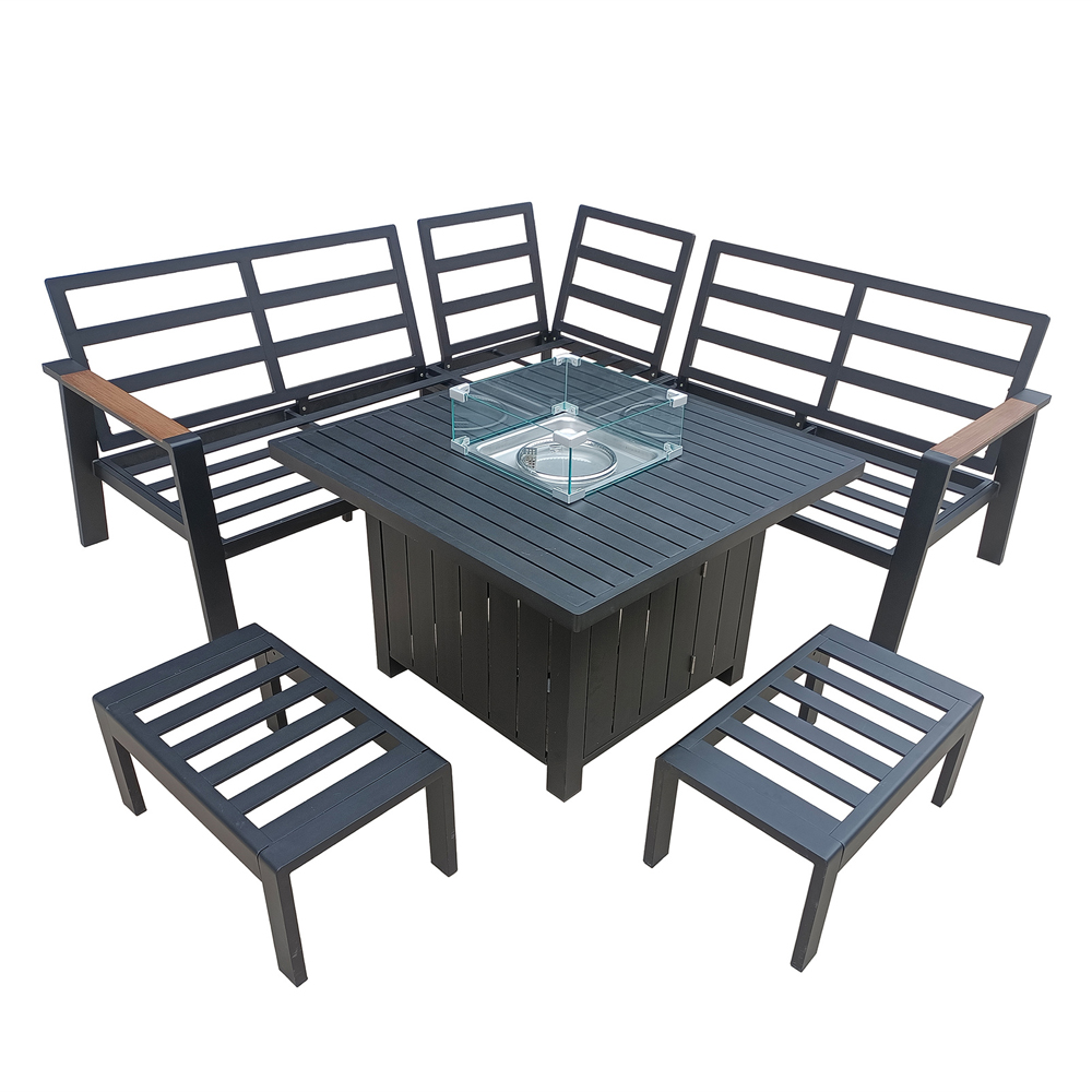 Furniture One 7 Seater Rattan Garden Corner Lounge Set with Fire Pit Image 6