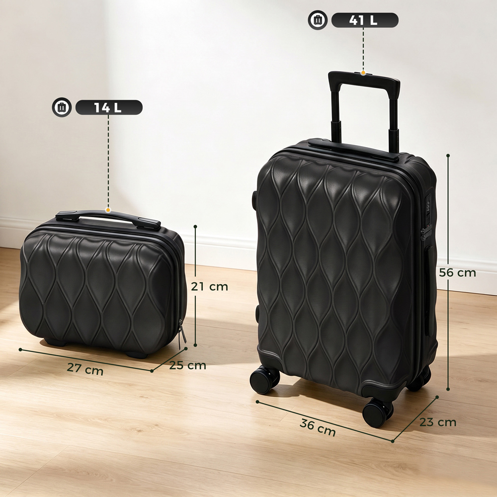 HOMCOM Set of 2 Black Hard Shell Luggage Suitcase with TSA Lock and USB Port Image 6