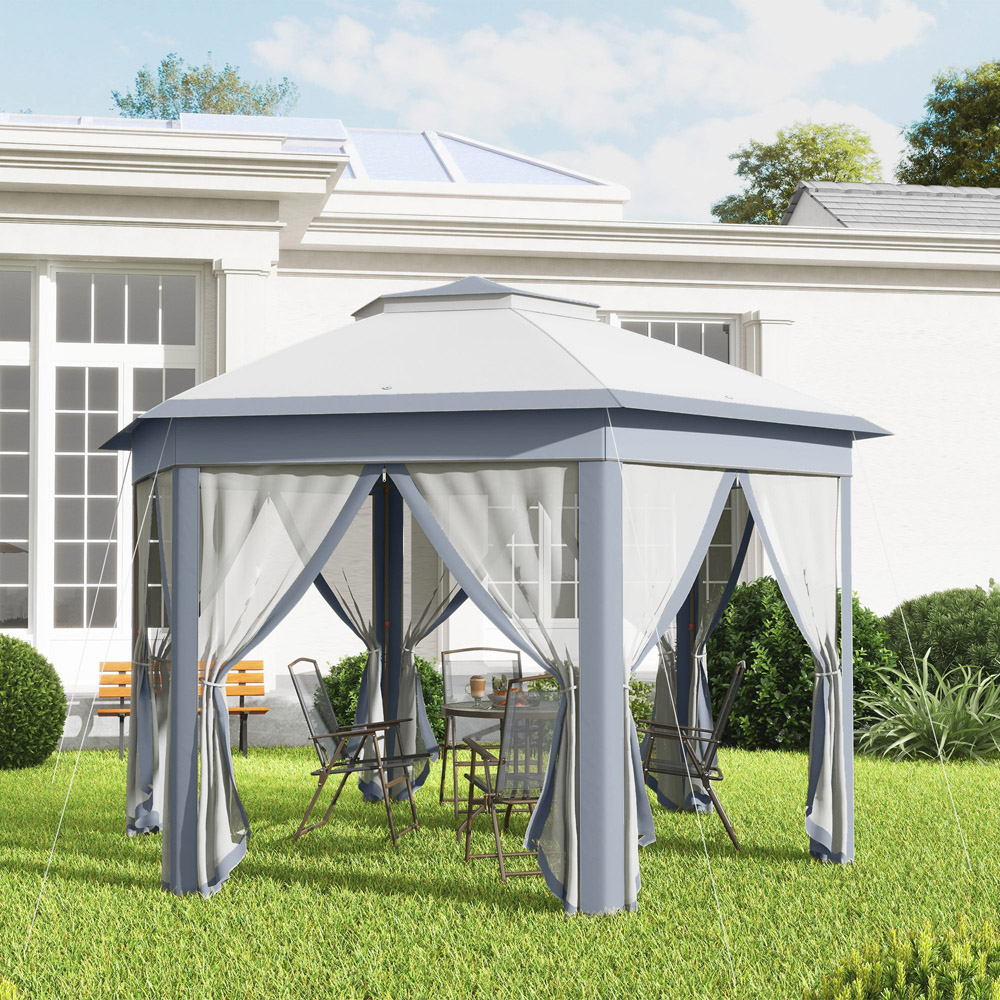 Outsunny 4 x 4m Grey Hexagon Marquee Patio Gazebo with Sides Image 4