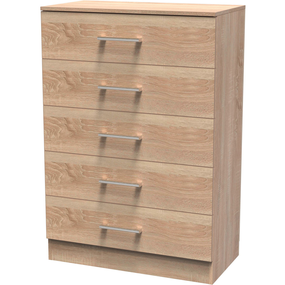 Crowndale Devon 5 Drawer Bardolino Oak Chest of Drawers Ready Assembled Image 3