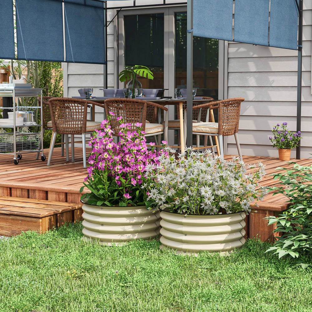Outsunny Set of 2 Cream White Raised Garden Bed with Safety Edging 30 x 60 x 60cm Image 2