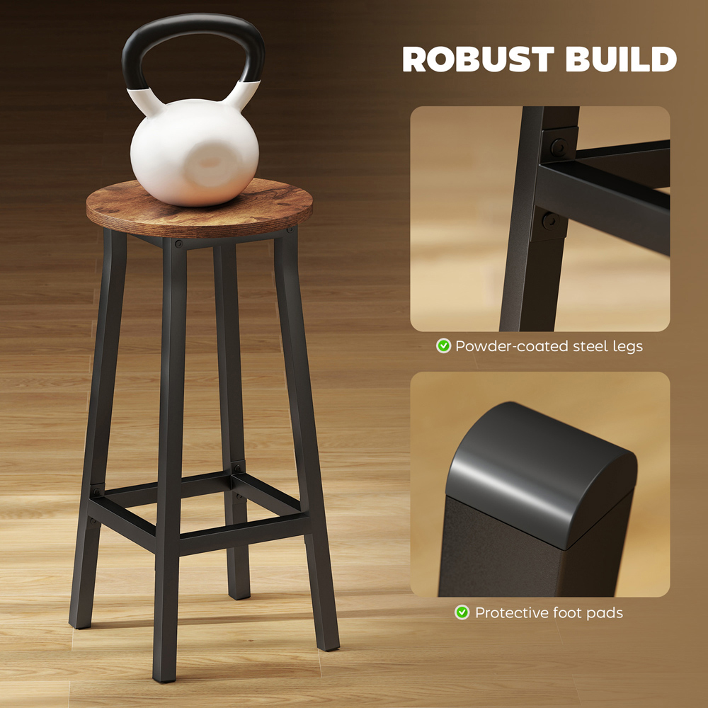 Portland Set of 2 Rustic Brown Breakfast Bar Stool with Footrest Image 6