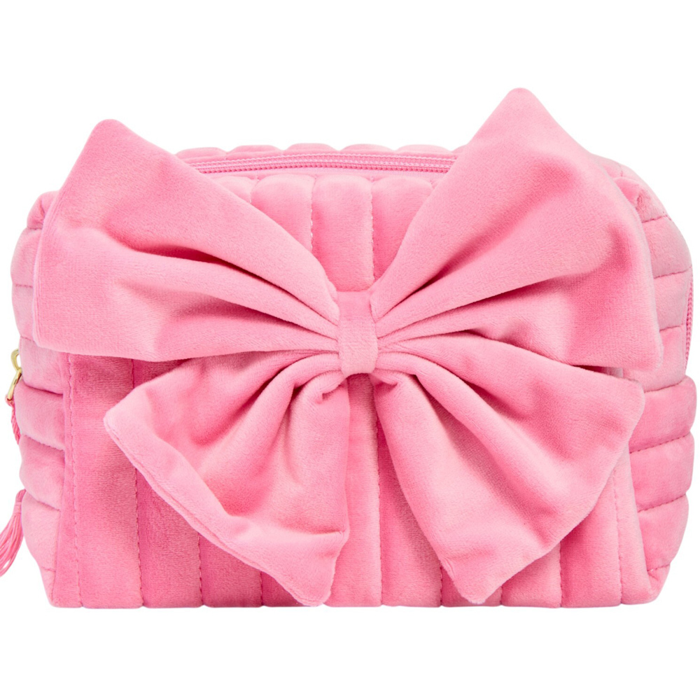 Velvet Bow Makeup Bag Pink Image 4