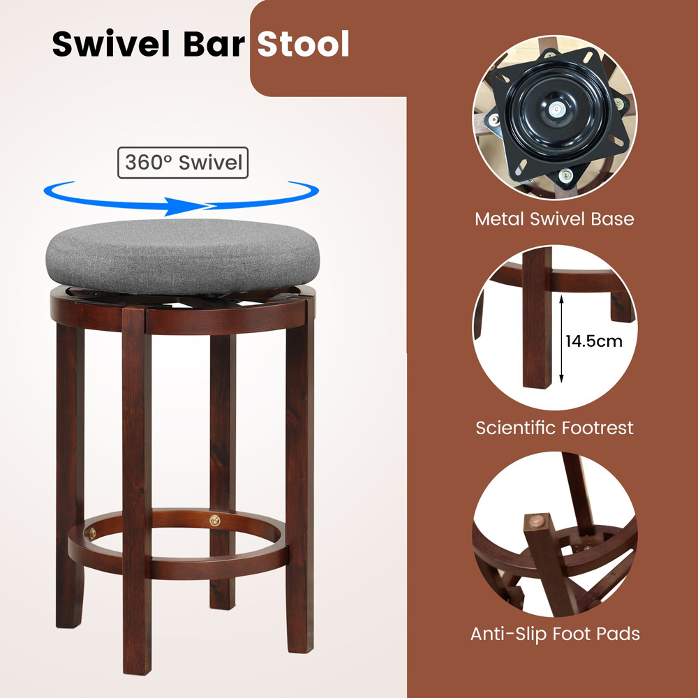 Costway Grey Counter Height Bar Stool Set of 2 Image 7