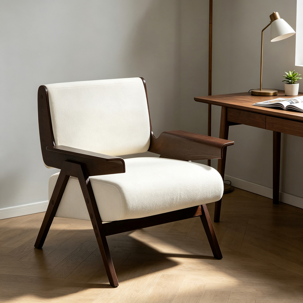 Living and Home Beige Chenille Modern Armchair Image 8