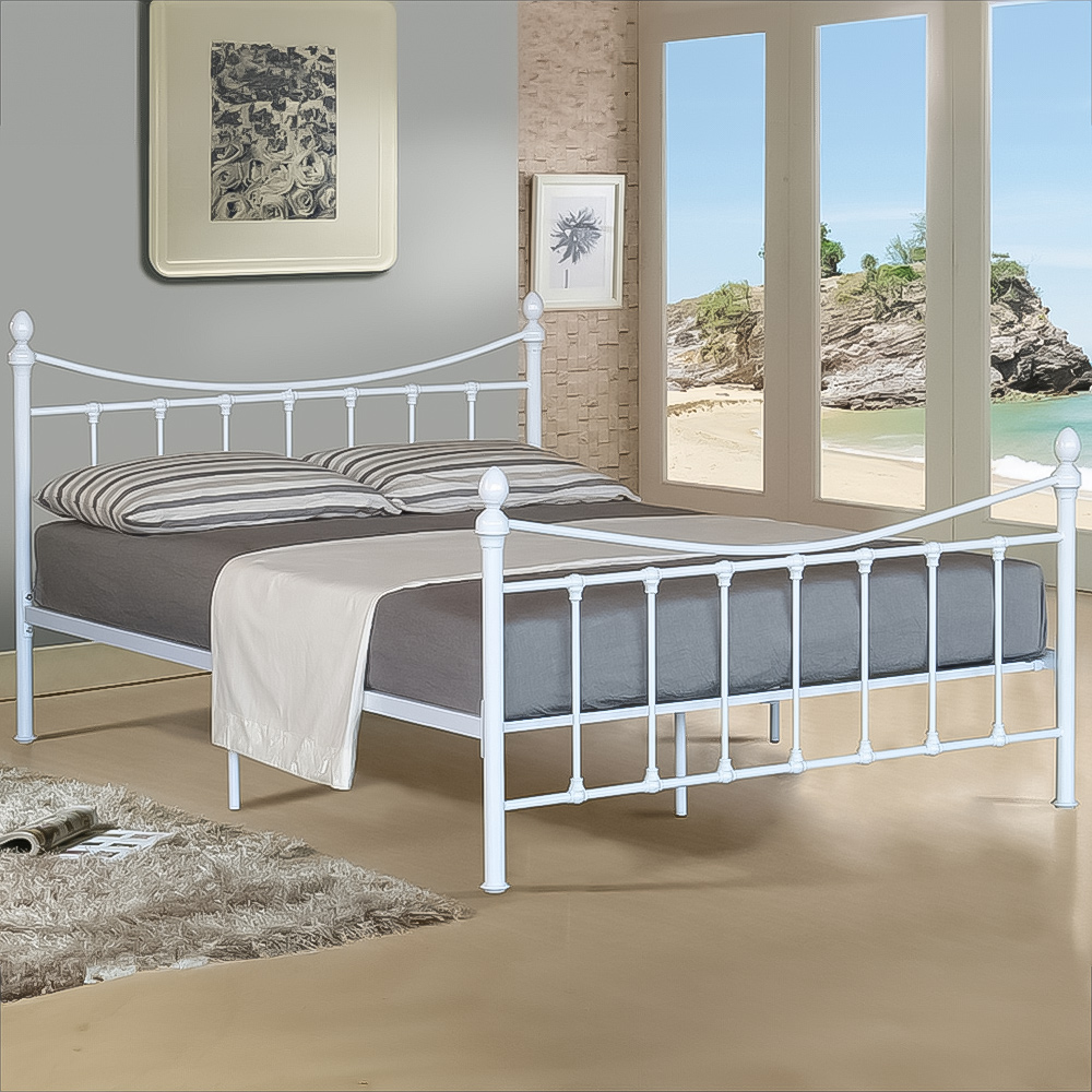 Brooklyn Small Double White Metal Bed with Finials Image 1