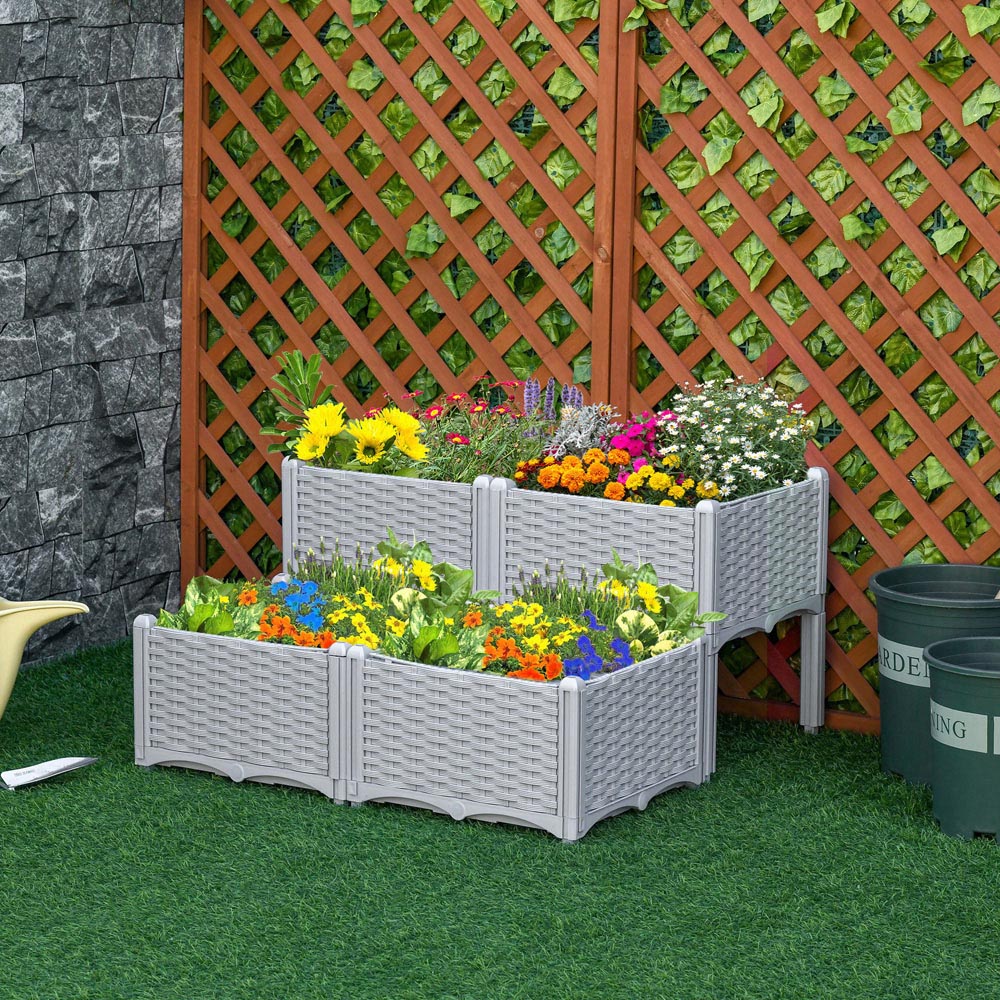 Outsunny Grey Raised Garden Bed Planter 4 Pack Image 2
