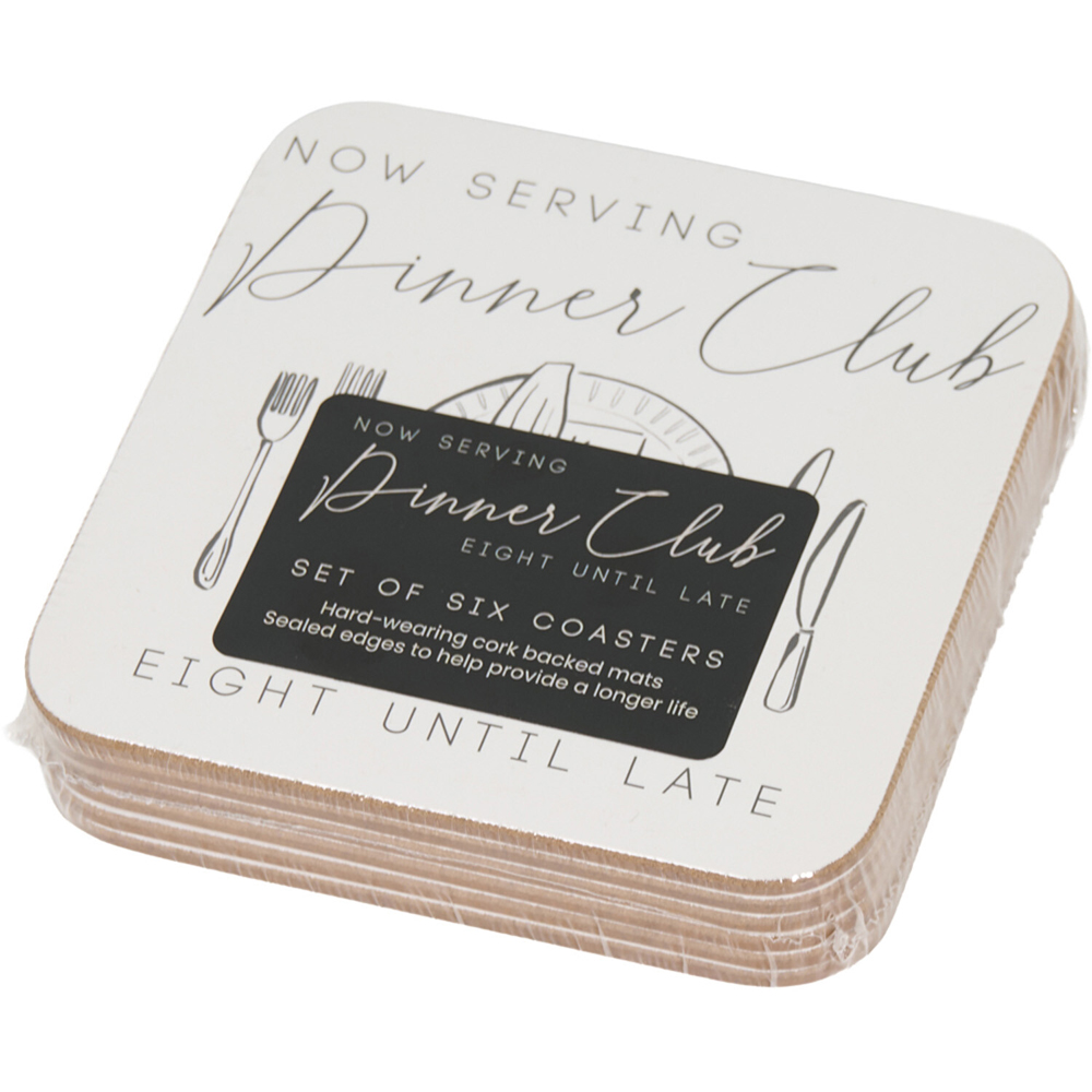 Pack of 6 Dinner Club Coasters White Image 3