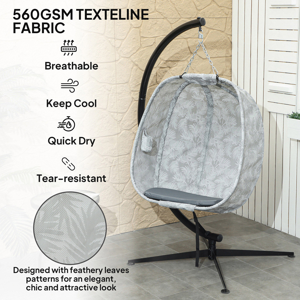 Outsunny Hanging Egg Chair with Stand and Folding Basket Image 5