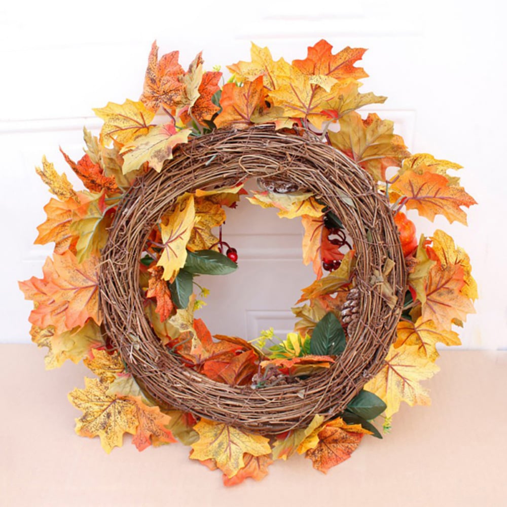 Living and Home LED Wreath with Maple Leaves Pumpkins Berries and Pinecones 60cm Image 6
