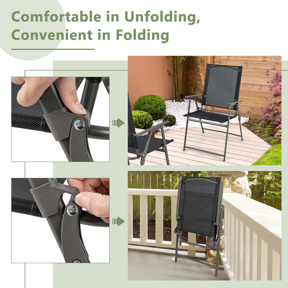 Costway Set of 2 Black Foldable Garden Dining Chair Image 7