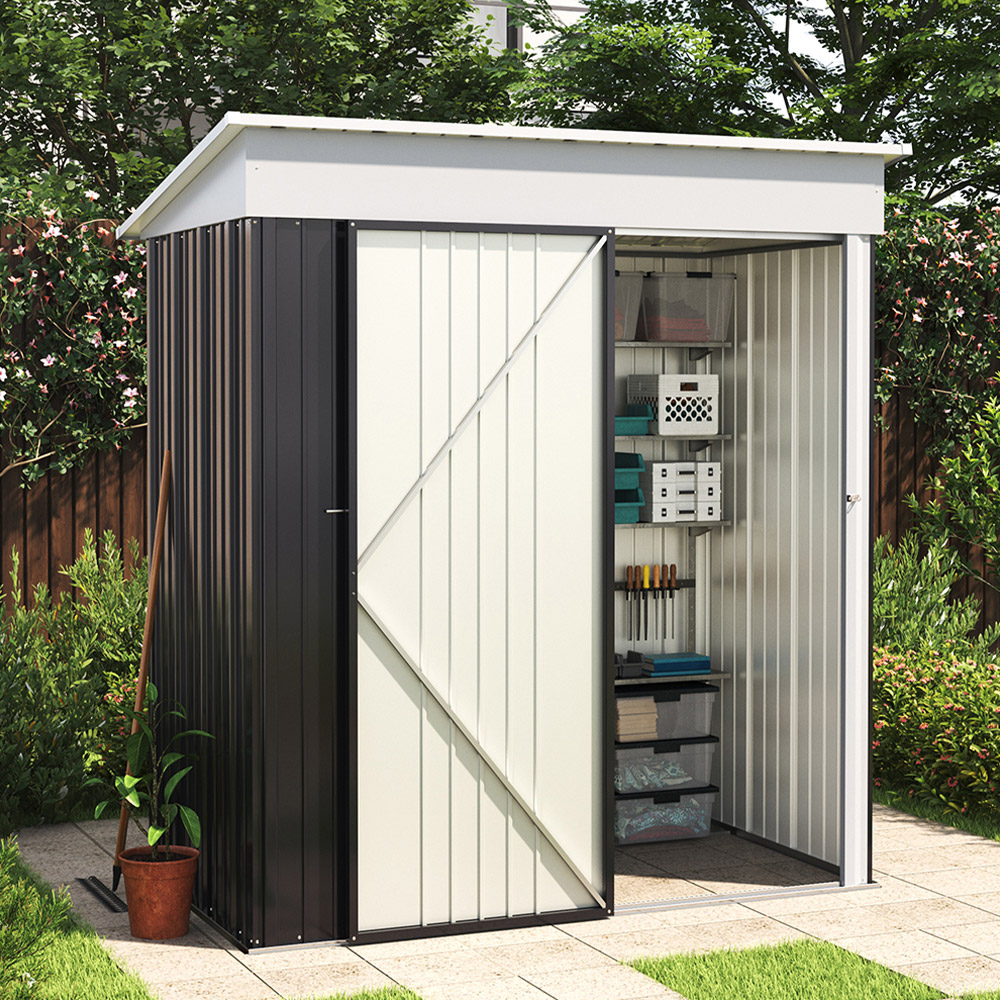 Living and Home 5.3 x 3ft Black Single Slope Roof Steel Outdoor Storage Shed with Shelves Image 7